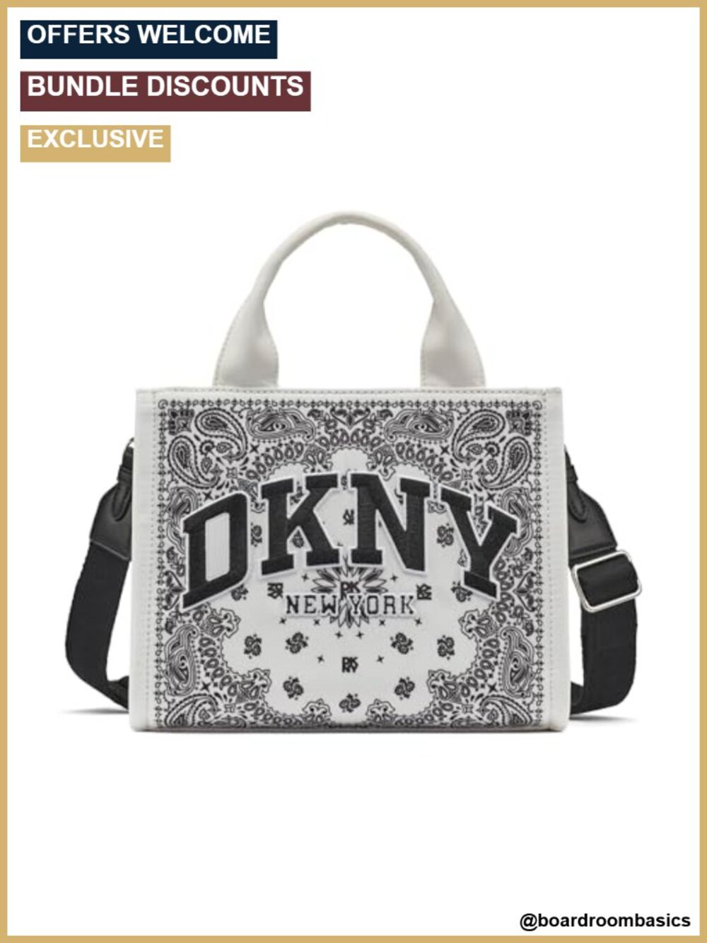 DKNY Hadlee Small Canvas Tote Handbag Faux Leather Zipper Purse